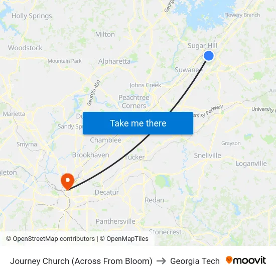 Journey Church (Across From Bloom) to Georgia Tech map