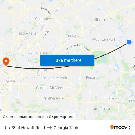 Us 78 at Hewatt Road to Georgia Tech map