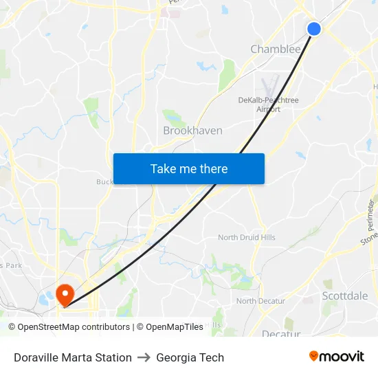 Doraville Marta Station to Georgia Tech map