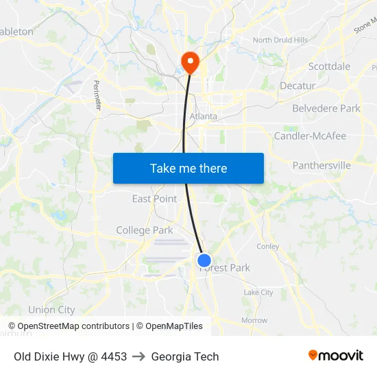 Old Dixie Hwy @ 4453 to Georgia Tech map
