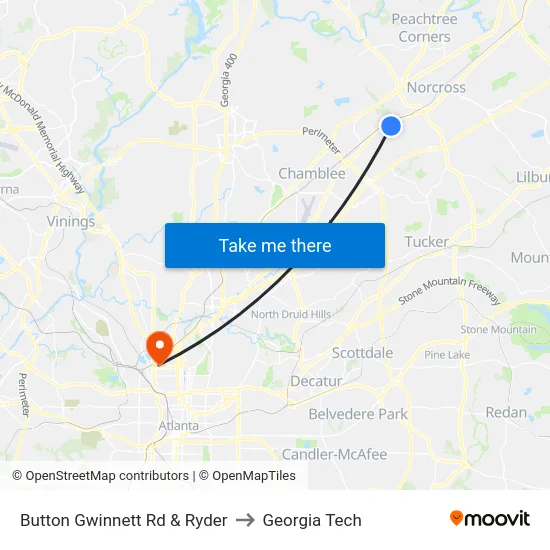 Button Gwinnett Rd & Ryder to Georgia Tech map