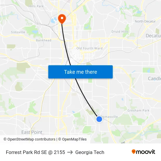 Forrest Park Rd SE @ 2155 to Georgia Tech map