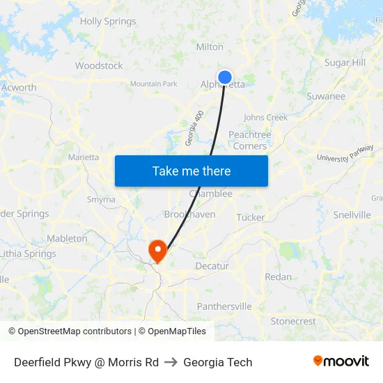 Deerfield Pkwy @ Morris Rd to Georgia Tech map