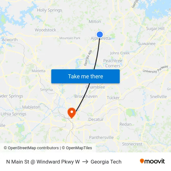 N Main St @ Windward Pkwy W to Georgia Tech map