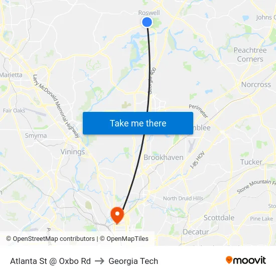 Atlanta St @ Oxbo Rd to Georgia Tech map