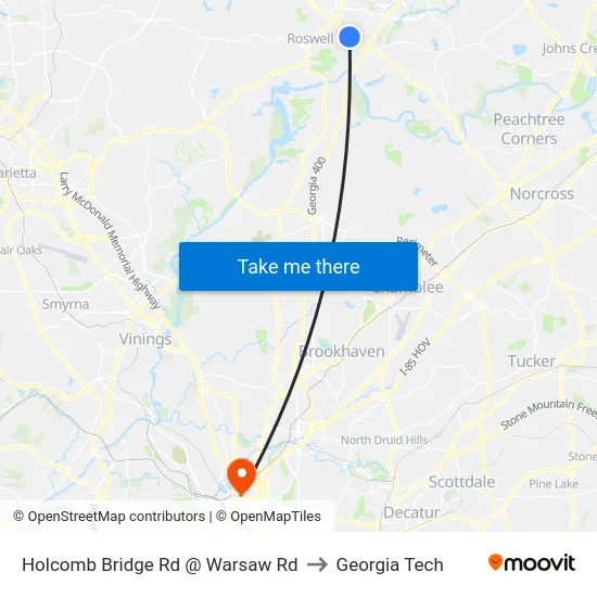 Holcomb Bridge Rd @ Warsaw Rd to Georgia Tech map