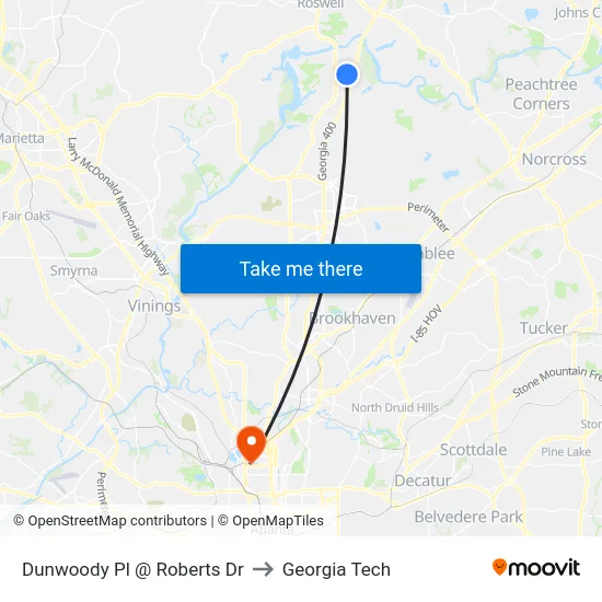 Dunwoody Pl @ Roberts Dr to Georgia Tech map