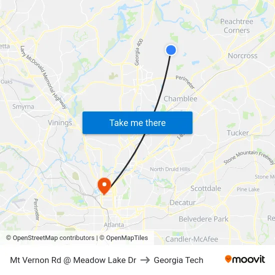 Mt Vernon Rd @ Meadow Lake Dr to Georgia Tech map