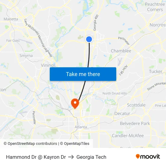 Hammond Dr @ Kayron Dr to Georgia Tech map