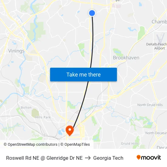 Roswell Rd NE @ Glenridge Dr NE to Georgia Tech map