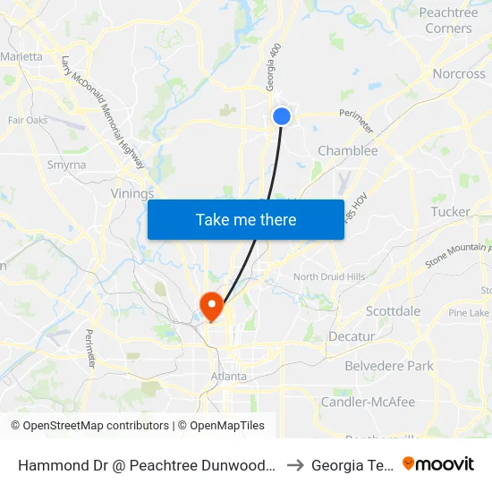 Hammond Dr @ Peachtree Dunwoody Rd to Georgia Tech map
