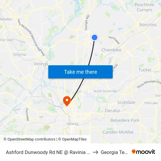 Ashford Dunwoody Rd NE @ Ravinia Dr to Georgia Tech map