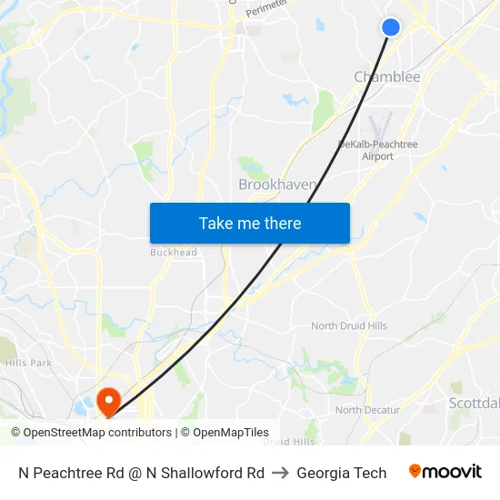 N Peachtree Rd @ N Shallowford Rd to Georgia Tech map
