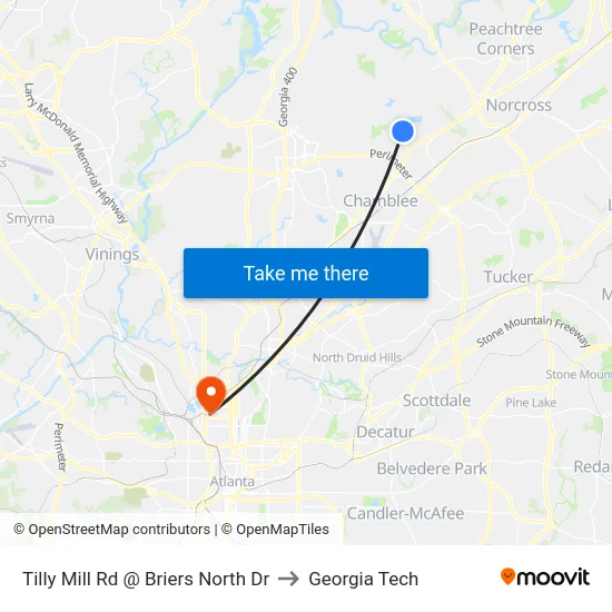 Tilly Mill Rd @ Briers North Dr to Georgia Tech map