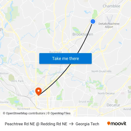 Peachtree Rd NE @ Redding Rd NE to Georgia Tech map