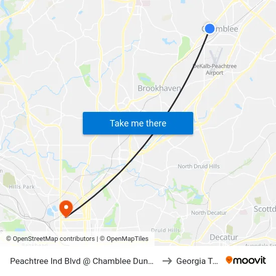Peachtree Ind Blvd @ Chamblee Dunwoody to Georgia Tech map