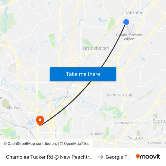 Chamblee Tucker Rd @ New Peachtree Rd to Georgia Tech map