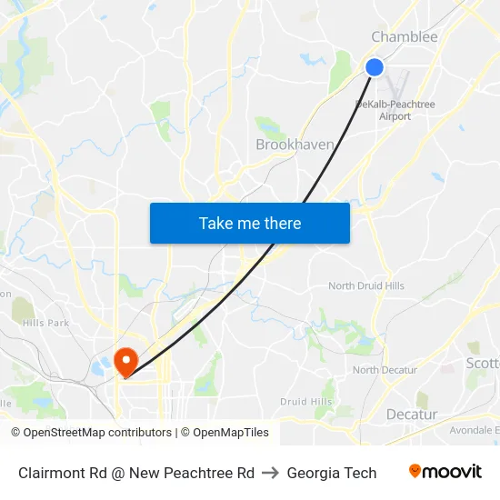 Clairmont Rd @ New Peachtree Rd to Georgia Tech map