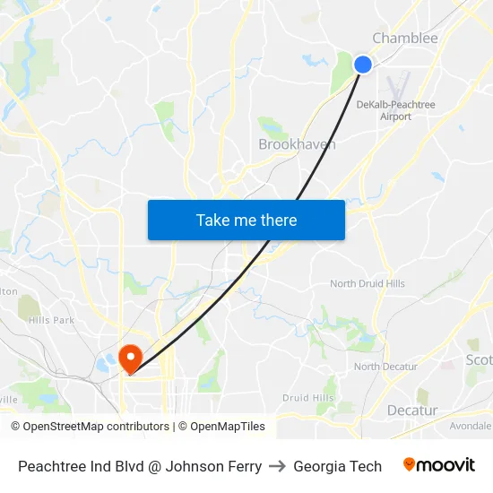 Peachtree Ind Blvd @ Johnson Ferry to Georgia Tech map