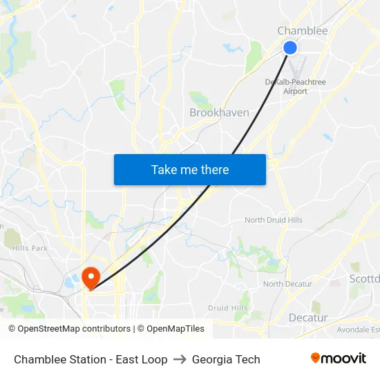 Chamblee Station - East Loop to Georgia Tech map
