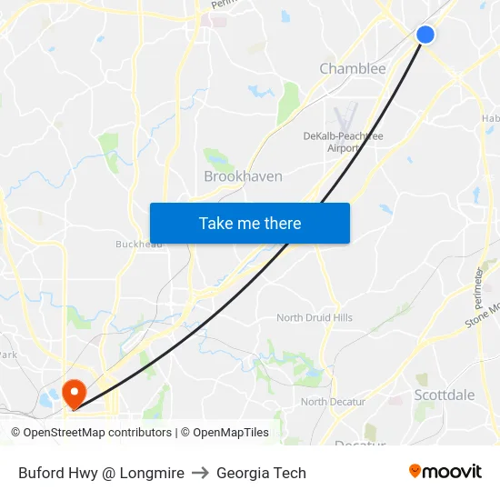 Buford Hwy @ Longmire to Georgia Tech map