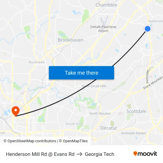 Henderson Mill Rd @ Evans Rd to Georgia Tech map
