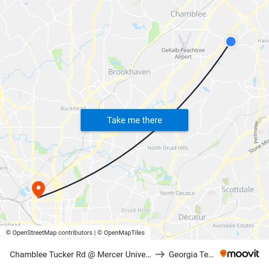Chamblee Tucker Rd @ Mercer Universi to Georgia Tech map
