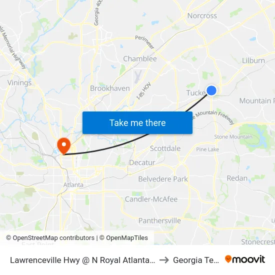Lawrenceville Hwy @ N Royal Atlanta Dr to Georgia Tech map