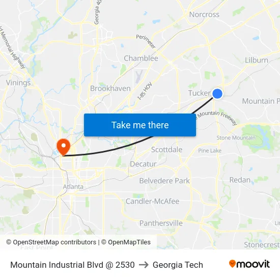 Mountain Industrial Blvd @ 2530 to Georgia Tech map