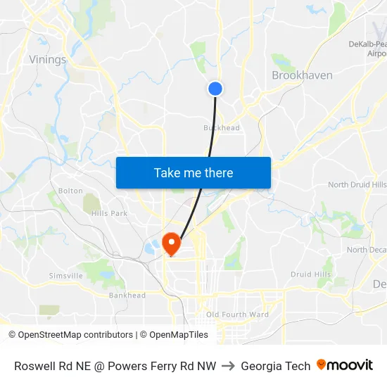 Roswell Rd NE @ Powers Ferry Rd NW to Georgia Tech map