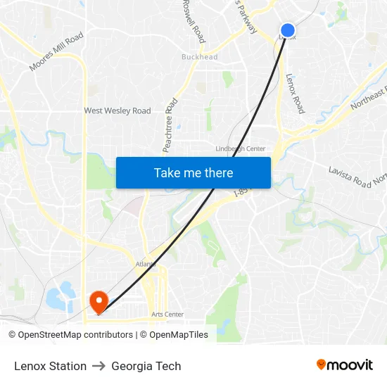 Lenox Station to Georgia Tech map