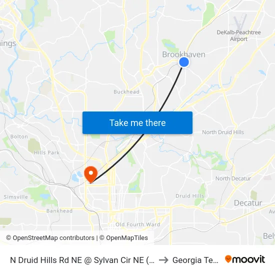 N Druid Hills Rd NE @ Sylvan Cir NE (N) to Georgia Tech map