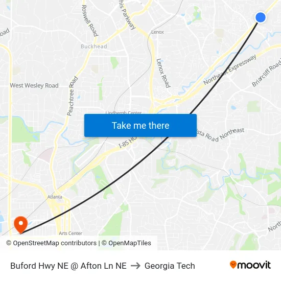 Buford Hwy NE @ Afton Ln NE to Georgia Tech map