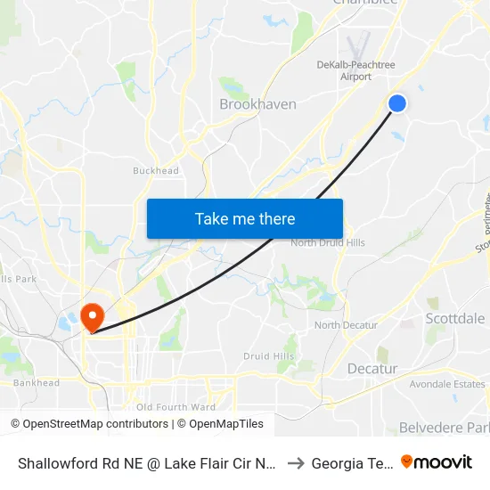 Shallowford Rd NE @ Lake Flair Cir NE (N) to Georgia Tech map