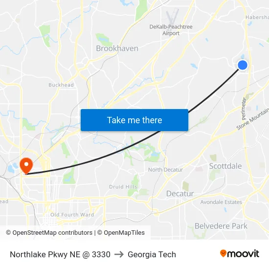 Northlake Pkwy NE @ 3330 to Georgia Tech map
