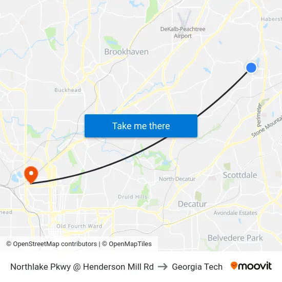 Northlake Pkwy @ Henderson Mill Rd to Georgia Tech map