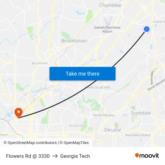 Flowers Rd @ 3330 to Georgia Tech map