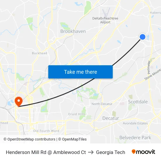 Henderson Mill Rd @ Amblewood Ct to Georgia Tech map