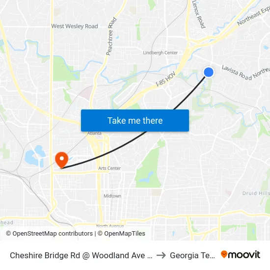 Cheshire Bridge Rd @ Woodland Ave NE to Georgia Tech map
