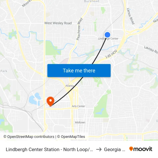 Lindbergh Center Station - North Loop/Morosgo Dr to Georgia Tech map
