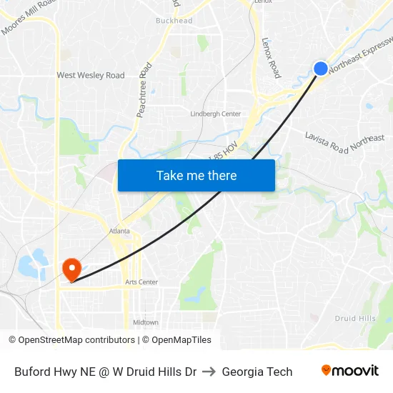 Buford Hwy NE @ W Druid Hills Dr to Georgia Tech map