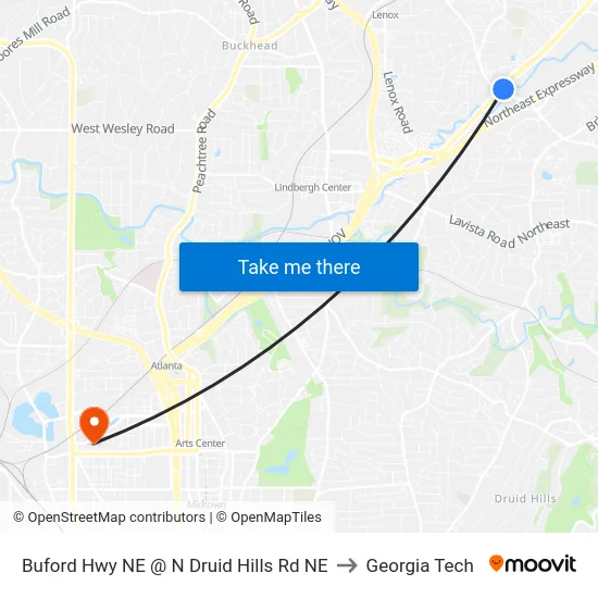 Buford Hwy NE @ N Druid Hills Rd NE to Georgia Tech map