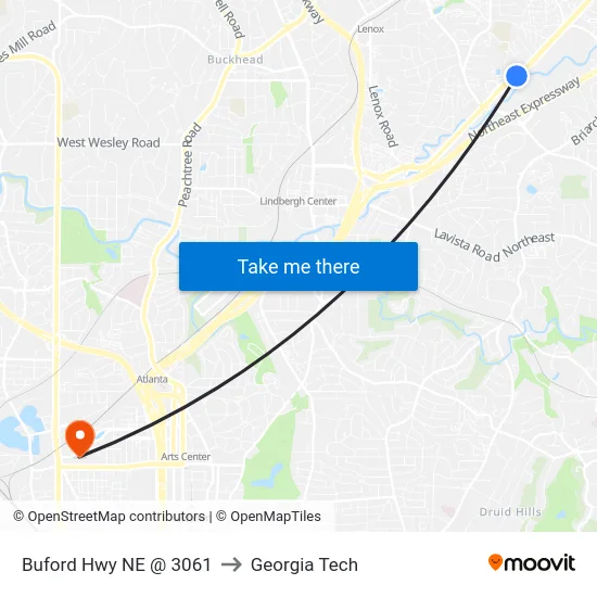 Buford Hwy NE @ 3061 to Georgia Tech map