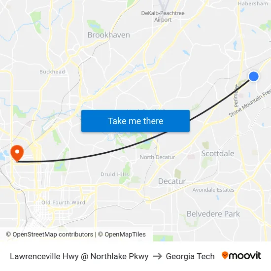Lawrenceville Hwy @ Northlake Pkwy to Georgia Tech map