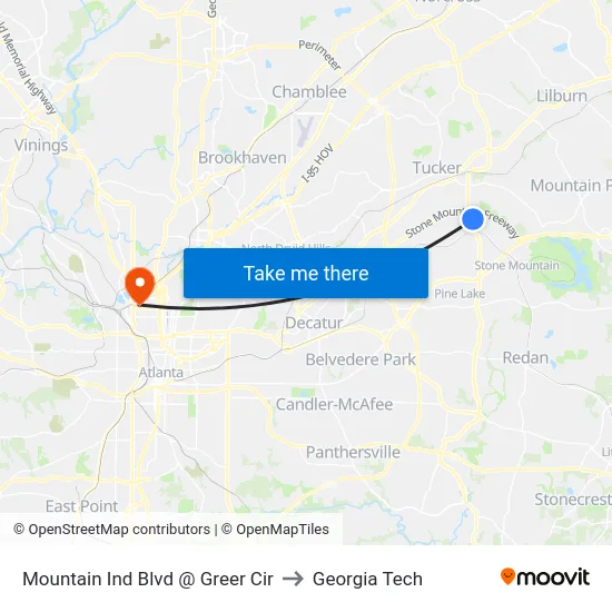 Mountain Ind Blvd @ Greer Cir to Georgia Tech map
