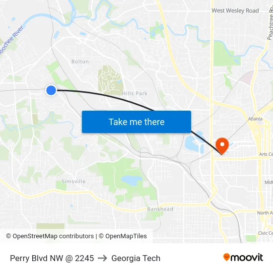 Perry Blvd NW @ 2245 to Georgia Tech map