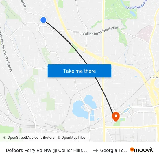 Defoors Ferry Rd NW @ Collier Hills Way to Georgia Tech map