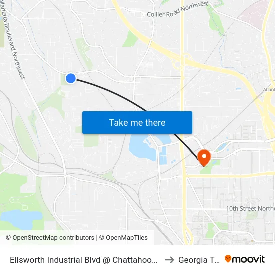 Ellsworth Industrial Blvd @ Chattahoochee Ave to Georgia Tech map