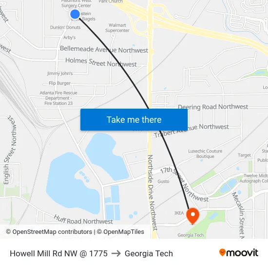Howell Mill Rd NW @ 1775 to Georgia Tech map