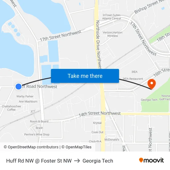 Huff Rd NW @ Foster St NW to Georgia Tech map